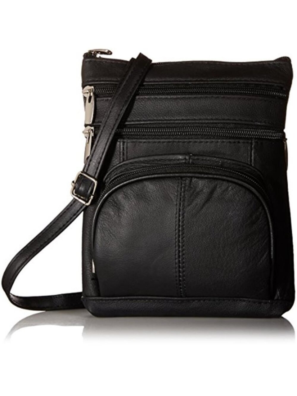 Genuine Leather Crossbody Bag Multi Pocket Organizer Shoulder Purse Zip Bag